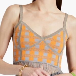 BAUM UND PFERDGARTEN Cypress cropped checked jacquard-knit top gray orange small